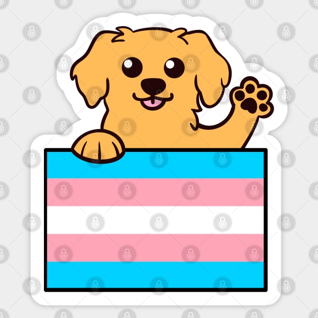 Love is Love Puppy - Golden Trans Pride Flag Sticker by LittleGreenHat